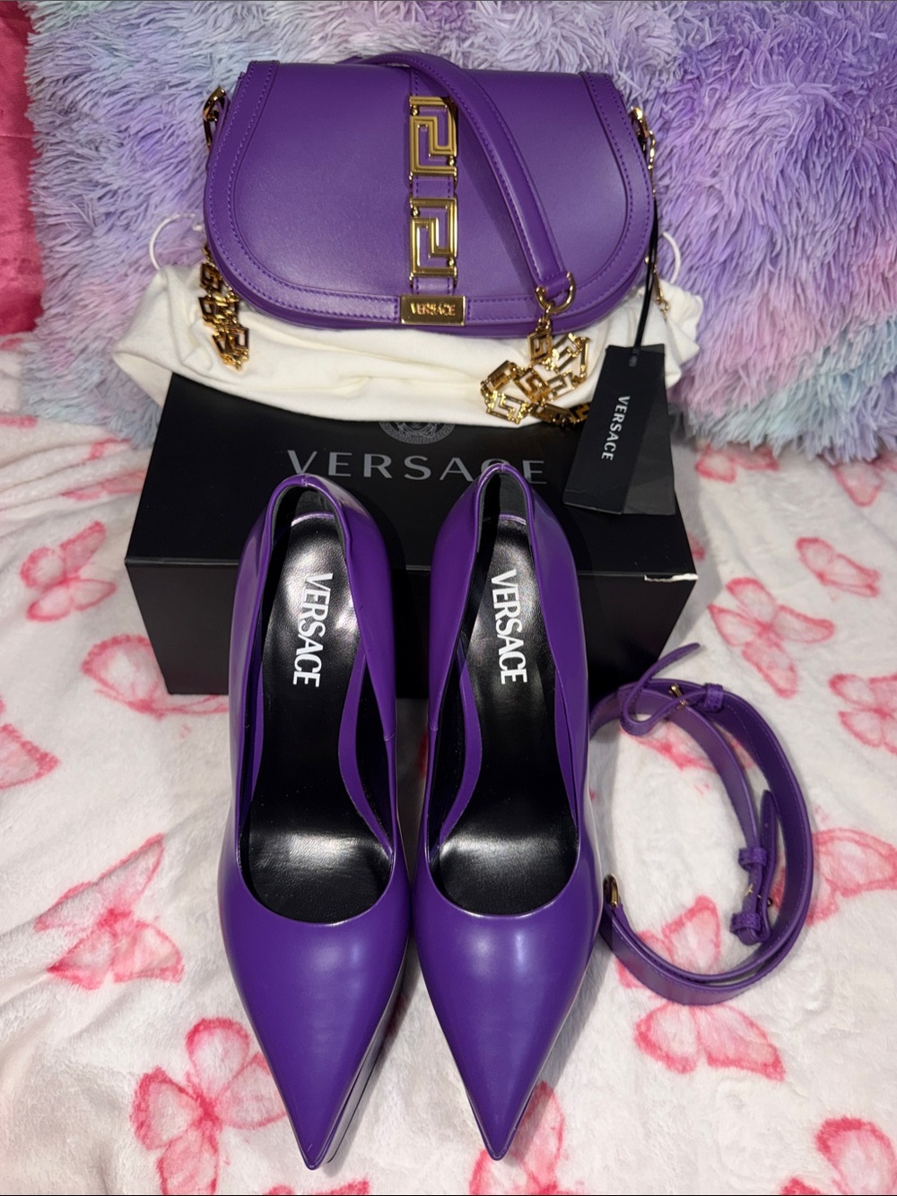 Versace Purple Patent Pointed-Toe Pumps